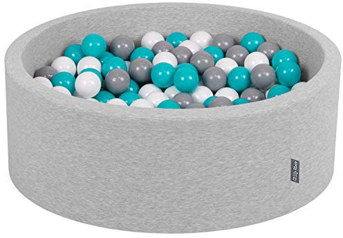 KiddyMoon Piscine À Balles pour Bébé Rond 90X30cm/300 Balles 7Cm Fosses À Boules Jouet Enfant, Gris Clair:Gris/Blanc/Turquoise