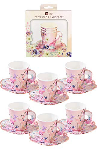 TalkingTablesBlossomTea Party Paper Cups and SaucersPack of 12Mixed Colours
