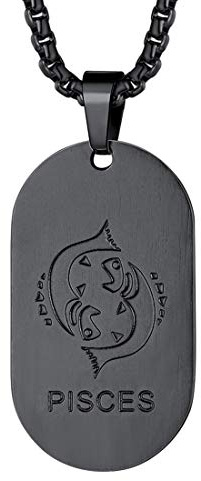 FaithHeart Halskette mit Sternzeichen für Herren und Damen, Schwarz, Edelstahl, Anhänger Militärplakette, Sternzeichen, mit Verstellbarer Kette