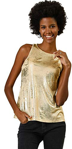 Allegra K Damen Pailletten Oberteil Metallic Glitzer Ärmellos Club Party Camisole Tank-Tops Gold XS