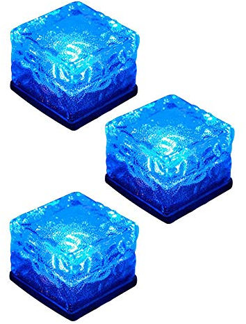 Sunboia Solar Eiswürfel LED lichter IP68 Wasserdicht Glas Kristall Ziegel Stein Nachtlampe für Garten Hof Gehweg Terrasse Pool Teich Outdoor Dekoration (blaues Licht,3er Stück)