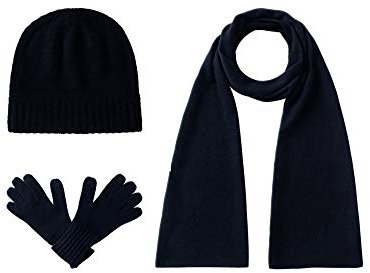EURKEA Damen Schal aus 100% reinem Kaschmir, Handschuhe, Beanie-Mütze, Geschenkbox-Set, Schwarz, S/M (17/18 cm)