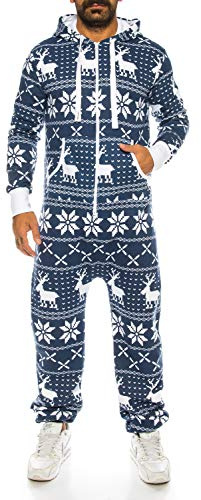 Crazy Age Kuscheliger Jumpsuit(Hoodie) Sweat Overall Ganzkörperanzug mit Renntier- Eiskristalle Motive CA-J-603 Relaxen Chillen
