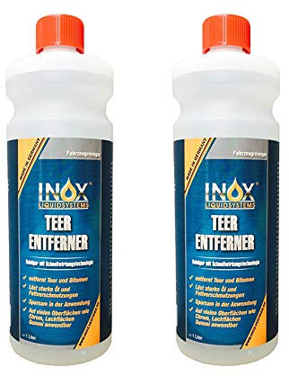 INOX® Auto Teerentferner 2 x 1L - Teerreiniger für Innenraum und Außen - Klebstoffentferner Baumharzentferner - Industriereiniger schonend zu Autolack und Chrom