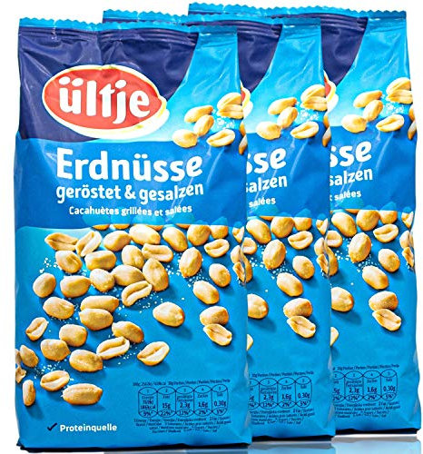 ültje - 3er Pack Erdnüsse geröstet und gesalzen in 900 g Packung - Erdnusskerne in Großpackung