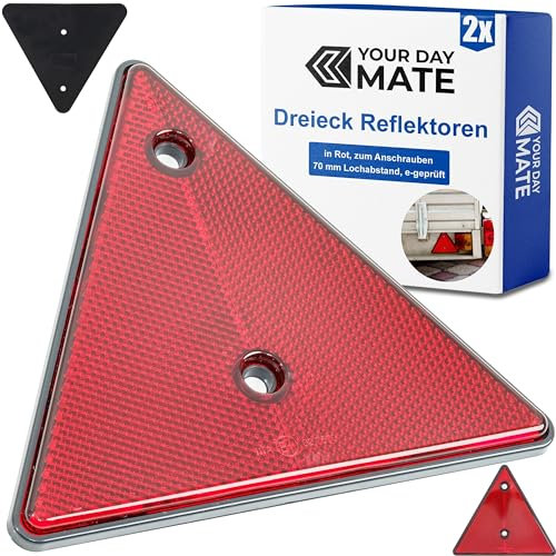 Anhänger Reflektor Dreiecke, 2 Pack, zum Anschrauben, 15 x 15 x 15 cm, 70 mm Lochabstand, e-geprüft, Standard Reflektor für Anhänger hinten, Dreieck Rückstrahler rechts links, Rücklicht Hänger Dreieck