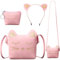 Weewooday Set de 3 Pcs Sac à Bandoulière de Chat de Noël, Sac à Main Mignon Sac à Main avec Mini Porte-Monnaie et Bandeau Chat Cadeau pour Filles (Rose)