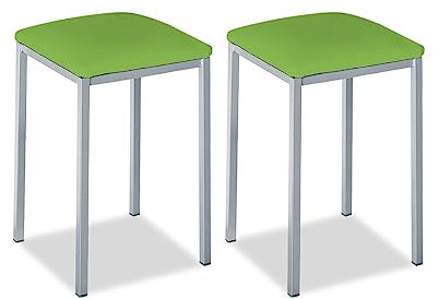 ASTIMESA Dos Taburetes de Cocina Modelo Cuadrado Polipiel Verde Estructura de Metal Blanco