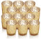 Lot de 12 Bougeoirs Doré en Verre au Mercure, Porte-Bougies Photophores Parfaits pour Décoration Mariage Fête Rassemblements Décoration d'intérieur (Or)