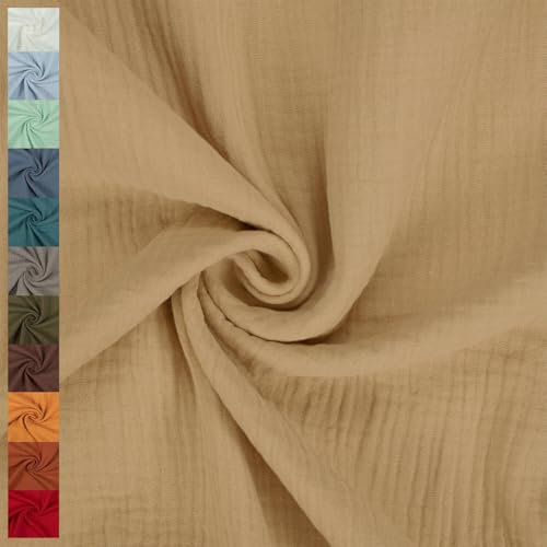 Musselin Stoff Sunny, Double Gauze, uni gelbbeige (Länge am Stück: ab 50cm / Breite: 130cm)