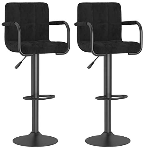 vidaXL 2X Barhocker mit Armlehnen Höhenverstellbar Drehbar Küchenhocker Barstuhl Tresenhocker Thekenhocker Tresenstuhl Bistrohocker Schwarz Samt