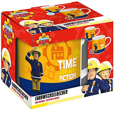 Pos 33732 P:os 33732 Sam le pompier Tasse en porcelaine pour enfant avec effet de changement de couleur 230 ml