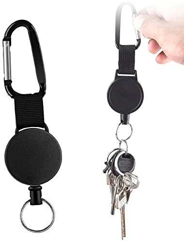 Porte Clés Extensible, Porte-Clés Rétractable avec Mousqueton, Porte-clés Téléscopique en Câble Métallique Porte Badge Enrouleur Rétactable Robuste pour Sert à Fixer Les Clés et Les Cartes d'accès