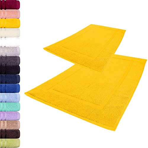 Lavea 2er Set Badematte 50x80 cm – rutschfeste, Waschbare Badematten aus 100% Baumwolle, Frottierserie Elena – Saugstark, Strapazierfähig und Zeitlos – Ideal für Badezimmer, Dusche - Rapsgelb