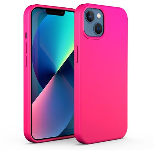 N NEWTOP Custodia Cover Compatibile per iPhone 13 (6.1 Pollici), ORI CASE Guscio TPU Silicone Semi Rigido Colori Microfibra Interna Morbida (Fucsia Fluo)