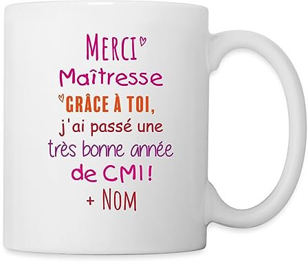 Spreadshirt Cadeau Merci Maîtresse Personnalisable Avec Nom Personnalisé Mug Blanc, taille unique, blanc