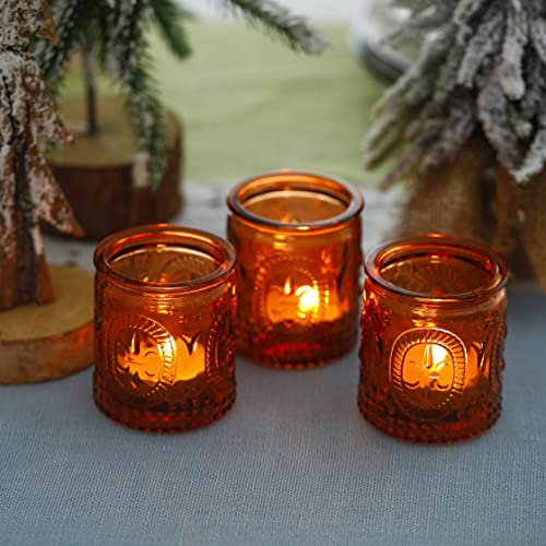 12PCS Glass Tea Light Candle Holders,Vintage Candle Jar, Coloured Tealight Holders, Votive Candle Stand for Indoor, Outdoor, Garden, Dinner, Church, Weddings, Home Décor, Gifts (Brown)