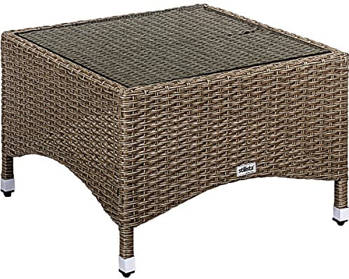 STILISTA Table d'Appoint - Carrée, 58x58cm, Verre au Lait, Poly Rotin, Crème - Guéridon, Meuble Bas