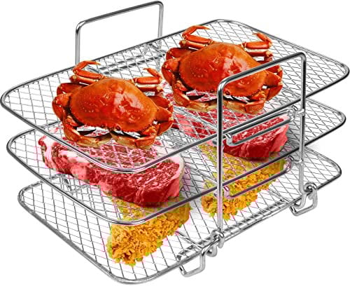Griglia per Friggitrice ad Aria, Multiuso Vassoi Impilabili per Disidratazione, Multifunzione Rack per Disidratatore a Tre Strati, Accessorio per Friggitrice ad Aria in Acciaio Inossidabile 304