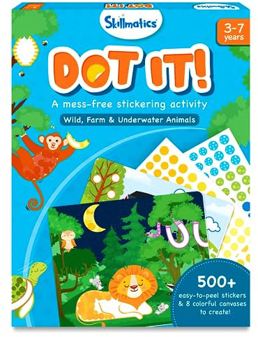 Skillmatics Dot It Sticker Art - Animals, Mess-Free Fun for Kids, 500+ Stickers, Craft Kits, DIY Activity, Travel Toys, Gifts for Boys & Girls Ages 3, 4, 5, 6, 7