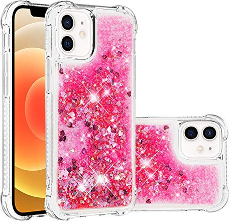 KBIKO-zxl Compatible with iPhone 12 Mini Case, Glitter Sequin Clear Back Cover with Soft TPU Bumper Phone Case Slim Transparent Sequin Back Case for iPhone 12 Mini.Pink YBL