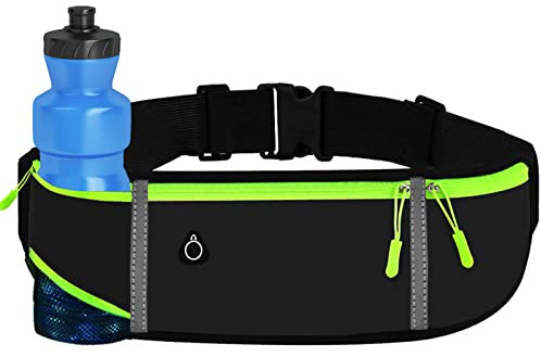 Ceinture de Course Étanche avec Porte Bouteille Sacs Bananes de Sport Réglable Etanche Running Bel pour VTT Randonnée Running a Pied Portable, Téléphones jusqu'à 7.5 Pouces 黑色