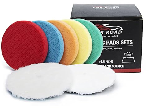 6 Buffing Polishing Pads Kit, 7Pcs 6.5 Backing Plate, Sponge & Woolen Pads - 6 Drill Attachment Set for Car Buffer Polish & Wax (6 Inch (150mm))