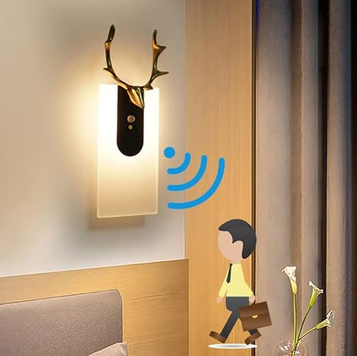 TRUYOK Wandleuchte Innen Akku mit Bewegungsmelder LED Wandlampe USB Wiederaufladbar Flur Lampe Nachtlicht mit Schalte 3000K Modern Acryl Wandbeleuchtung mit Bewegungssensor für Korridor Treppenhaus