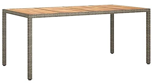 vidaXL Garden Table 190x90x75 cm Poly Rattan and Acacia Wood Grey