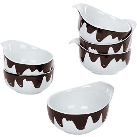 MamboCat 6er-Set Fondueschälchen Blob 150ml Servier-Schale für Löffel-Dessert Klekse Schokobraun Porzellan-Geschirr weiß Gastro-Artikel Küchen-Zubehör