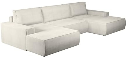 Vente-unique - Amelia Panorama-Ecksofa, umwandelbar, aus cremefarbenem Cordstoff