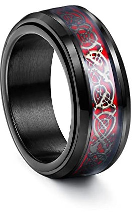 Kakonia 6 PCS Bague Homme Noir Bague fiancaille Homme Bague Gothique Bague Acier Inoxydable Tournante Chaîne Rock décompression Bague Mariage/Fiançailles/d'Amitié/,Taille 54