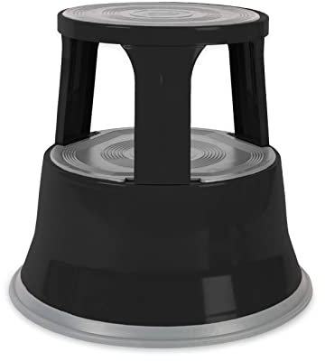 KARAT Tabouret à Deux étages - Marchepied Roulant - Marchepieds escamotables avec Plateforme en Caoutchouc antidérapante - Tabouret à Deux hauteurs séparables (Noir, Acier)
