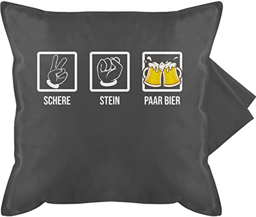 Kissenbezug - Geschenk zum Vatertag - Schere Stein Paar Bier - Lustiges Saufen Bierliebhaber Betrinken Hopfen Alkohol Malle - 50 x 50 cm - Grau - für spruchkissen Papa Vatertagsgeschenk Kissen