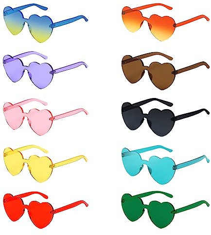JETOP 10 Stück Herz Sonnenbrille Randlose Funky Gläser Partybrille Herz Sonnenbrille Multipack für alle Arten von Partys, Geburtstagspartys, Karneval, für Kinder und Erwachsene