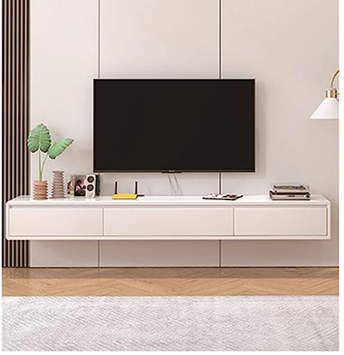 TV Lowboard Hängend - Wandmontage TV-Schrank - TV Schrank Hängend, Wandmontierte Entertainment-Center-Medienkonsole, Moderner Schwimmender TV-Ständer Aus Holz Und MDF, Für Zuhause/Büro ( Color : Blanc