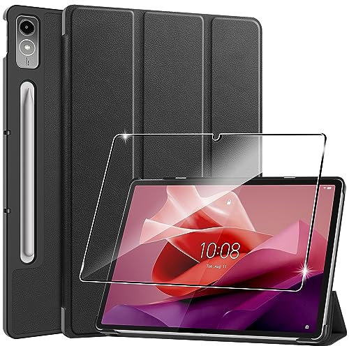 Funda para Lenovo Tab P12 12.7 2023+1 Pack Cristal Vidrio Templado,con Función Soporte,Anti-Arañazos Protectora Case función-Negro