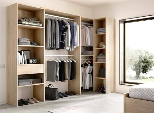 Dmora - Kleiderschrank Arera, Struktur für begehbaren Eckschrank, Offene Eckgarderobe, 248x79h187 cm, Eiche