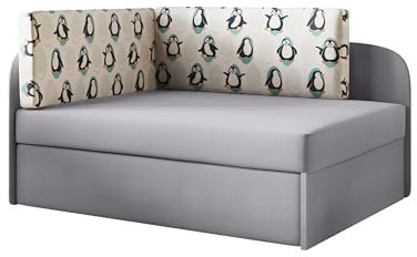 Kaiser Möbel, Kinder Bett, Kindersofa mit Schlaffunktion, Bett Winnie, mit Bettkasten, Einzelbett Kinder Bett, Mädchen Junge, Kinderzimmer, Schlafzimmer, Grau-Pinguin Rechts