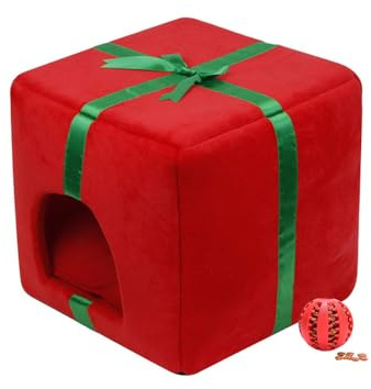 DOTBUY-SHOP Weihnachten Hundebet Katzenbett, Hundekissen Grosse Hunde Kissen, Plüsch-Hundekorb Hundebett Waschbar, für Welpe, Kätzchen, Haustiere, Katzen (Geschenk Rot,L)