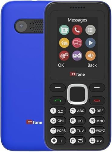 TTfone TT150 Téléphone Portable Basique Débloqué avec Bluetooth, Batterie Longue Durée, Double SIM avec Appareil Photo et Jeu, Facile à Utiliser, Robuste et Léger (Bleu, avec Chargeur)