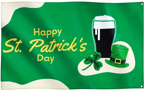 Runesol St. Patricks Day irische Leprechaun Flagge, 90 cm x 152 cm, St. Patricks Day Deko und Zubehör, Fahnen für Garten Bar Pub, St. Paddys Day Party Accessoires, Republik Irland Flagge, Hut