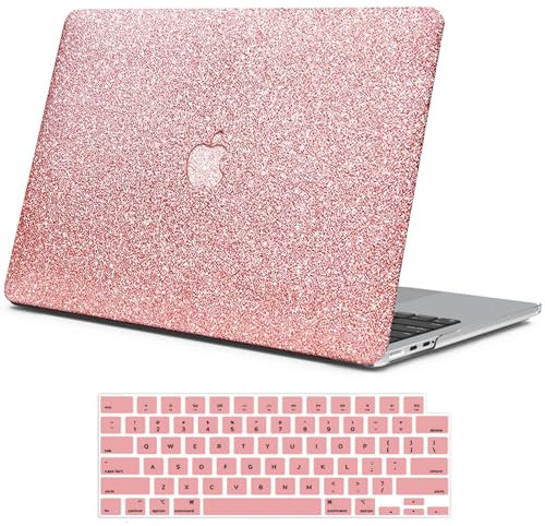 iPAPA Compatible con MacBook Pro de 14 pulgadas 2024 2023 2022 2021 versión M3 A2918 A2992 A2779 A2442 M2 M1 Pro/Max Chip, funda rígida de cuero suave con purpurina + funda de teclado, oro rosa