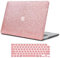 iPAPA Compatible con MacBook Pro de 14 pulgadas 2024 2023 2022 2021 versión M3 A2918 A2992 A2779 A2442 M2 M1 Pro/Max Chip, funda rígida de cuero suave con purpurina + funda de teclado, oro rosa