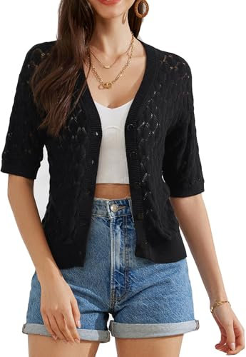 GRACE KARIN Bolero Cardigans for Women Elegant Black Cardigan Casual Lightweight Cardigan Black S