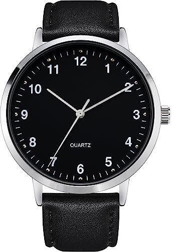 NUOVO Herrenuhr 42mm Klassische Analoge Quarzuhr Midnight Black Zifferblatt mit 12 arabischen Ziffer Legierungsgehäuse Schwarzes Lederarmband