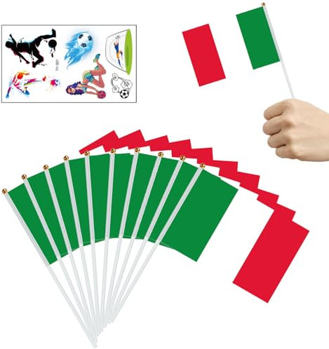 10-Stück Italien Handflagge, Italien Handgehaltene Mini Flagge, Italienische Miniflagge, Italien Flagge,Italien Fahne, Plastikstäbe, Dekoration, Sportaktivitäten, Festivals, Italienische Fans