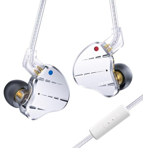 Kbear KS10 Auriculares de in Ear Monitor, Auriculares con Auriculares con Cable Profesionales, HiFi kbear en el Monitor de Orejas in Ear IEM con Cable Desmontable de 2 Pines (Plata, con micrófono)