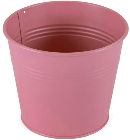 Blumentopf klein aus Metall in rosa 14cm x 13cm - Übertopf als Orchideentopf, Pflanzentopf, Kräutertopf, Bonsai Topf und Pflanzen Zubehör - Blumenübertopf für die Balkon und Fensterbank Deko
