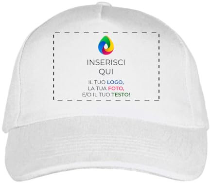 Cappellino Personalizzato con Stampa e Ricamo, Foto, Testo, Logo 100% Cotone (Bianco - 1 Pezzo)